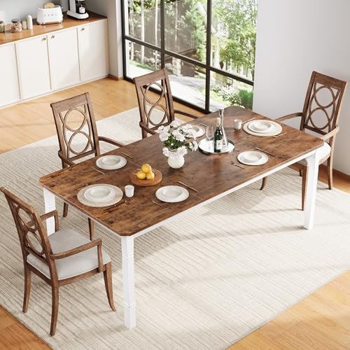 71 Inch Industrial Dining Table, Large Rectangle Kitchen Table with Metal Legs, Round Corners, Wooden Conference Tables Writing Desk for Dining Room, Living Room, Retro Brown - Image 87