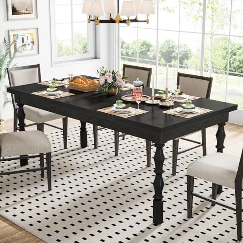 62” Wood Dining Table for 4-6 People, Farmhouse Large Rectangle Kitchen Table, Modern Dinner Table Kitchen & Dining Room Furniture with Carved Turned Legs - Image 26