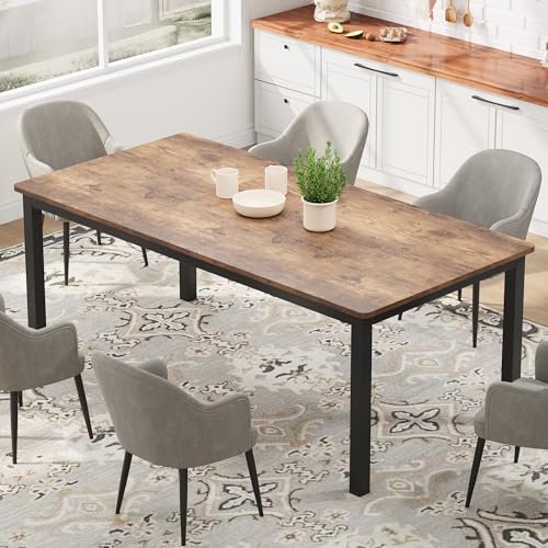 71 Inch Industrial Dining Table, Large Rectangle Kitchen Table with Metal Legs, Round Corners, Wooden Conference Tables Writing Desk for Dining Room, Living Room, Retro Brown - Image 86