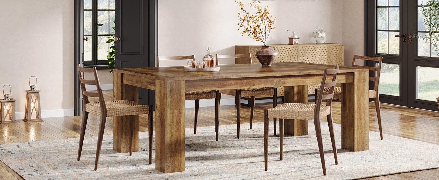 rectangular wooden dining table
