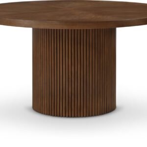 Furniture 730Brown-T Belinda Collection Modern | Contemporary Dining Table with Solid Wood Base, Dark Walnut Brown Finish Oak Wood Veneer, Round Top, Fluted Base, 59