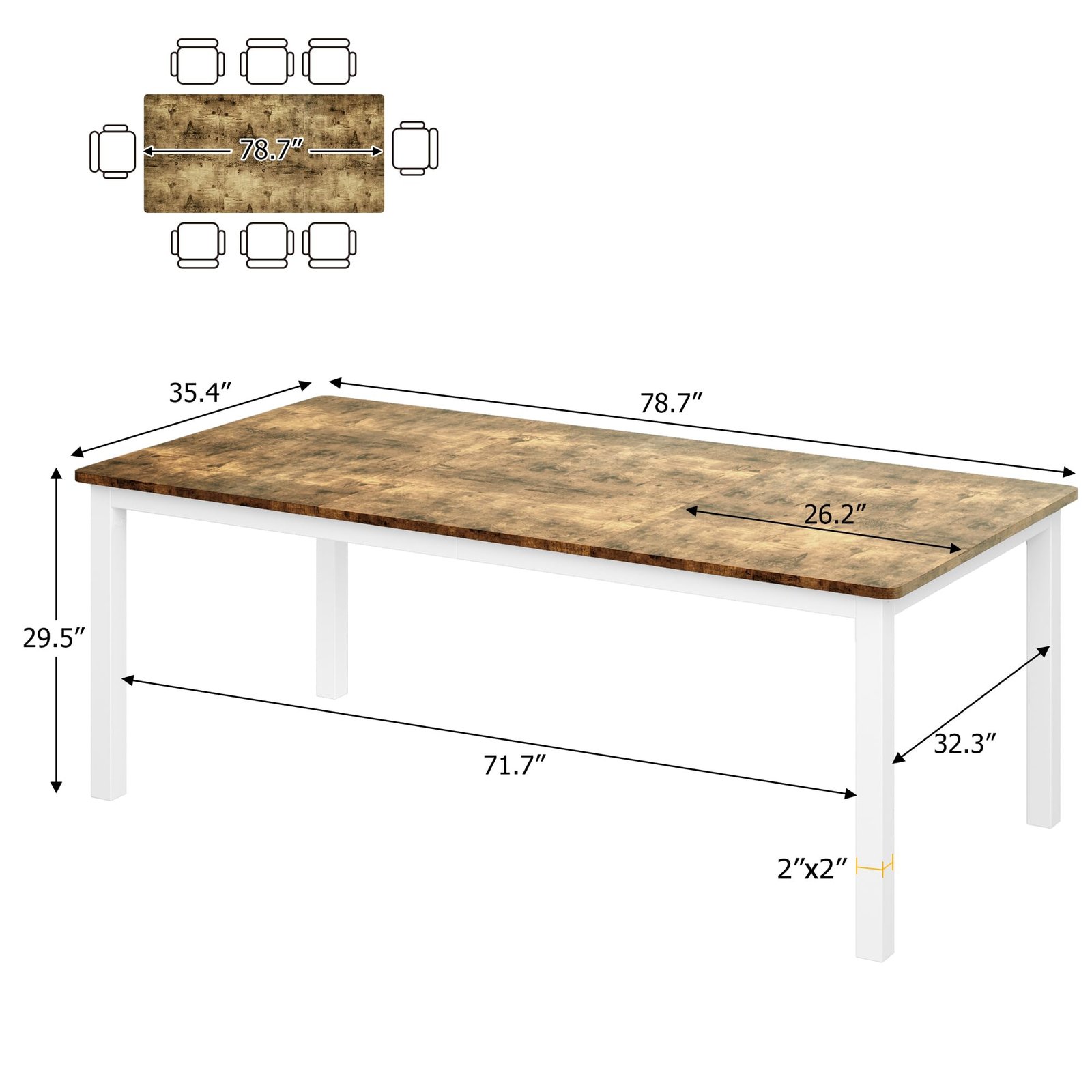 71 Inch Industrial Dining Table, Large Rectangle Kitchen Table with Metal Legs, Round Corners, Wooden Conference Tables Writing Desk for Dining Room, Living Room, Retro Brown - Image 24