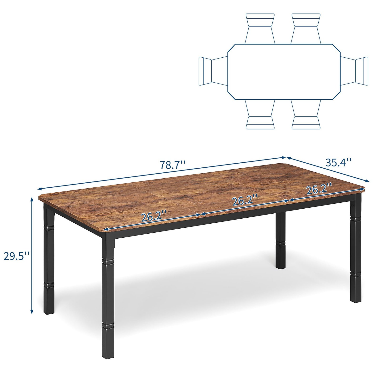 71 Inch Industrial Dining Table, Large Rectangle Kitchen Table with Metal Legs, Round Corners, Wooden Conference Tables Writing Desk for Dining Room, Living Room, Retro Brown - Image 79