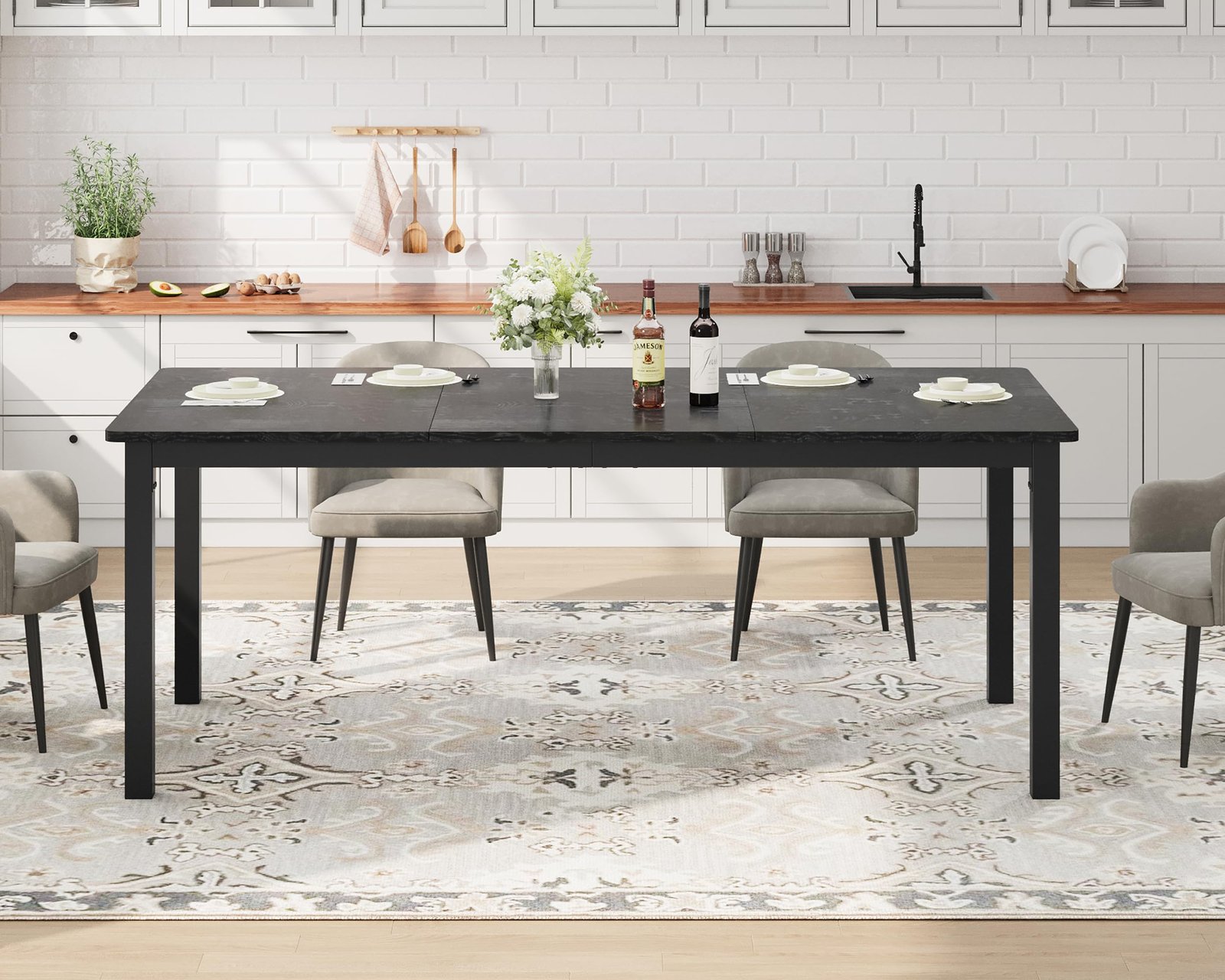 71 Inch Industrial Dining Table, Large Rectangle Kitchen Table with Metal Legs, Round Corners, Wooden Conference Tables Writing Desk for Dining Room, Living Room, Retro Brown - Image 64