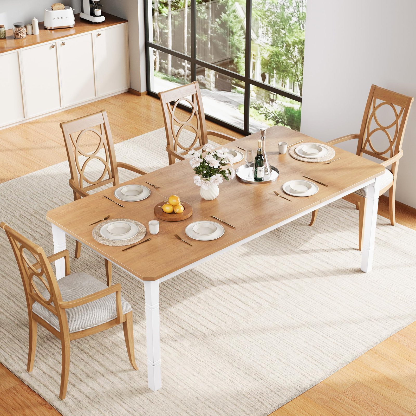 71 Inch Industrial Dining Table, Large Rectangle Kitchen Table with Metal Legs, Round Corners, Wooden Conference Tables Writing Desk for Dining Room, Living Room, Retro Brown - Image 69