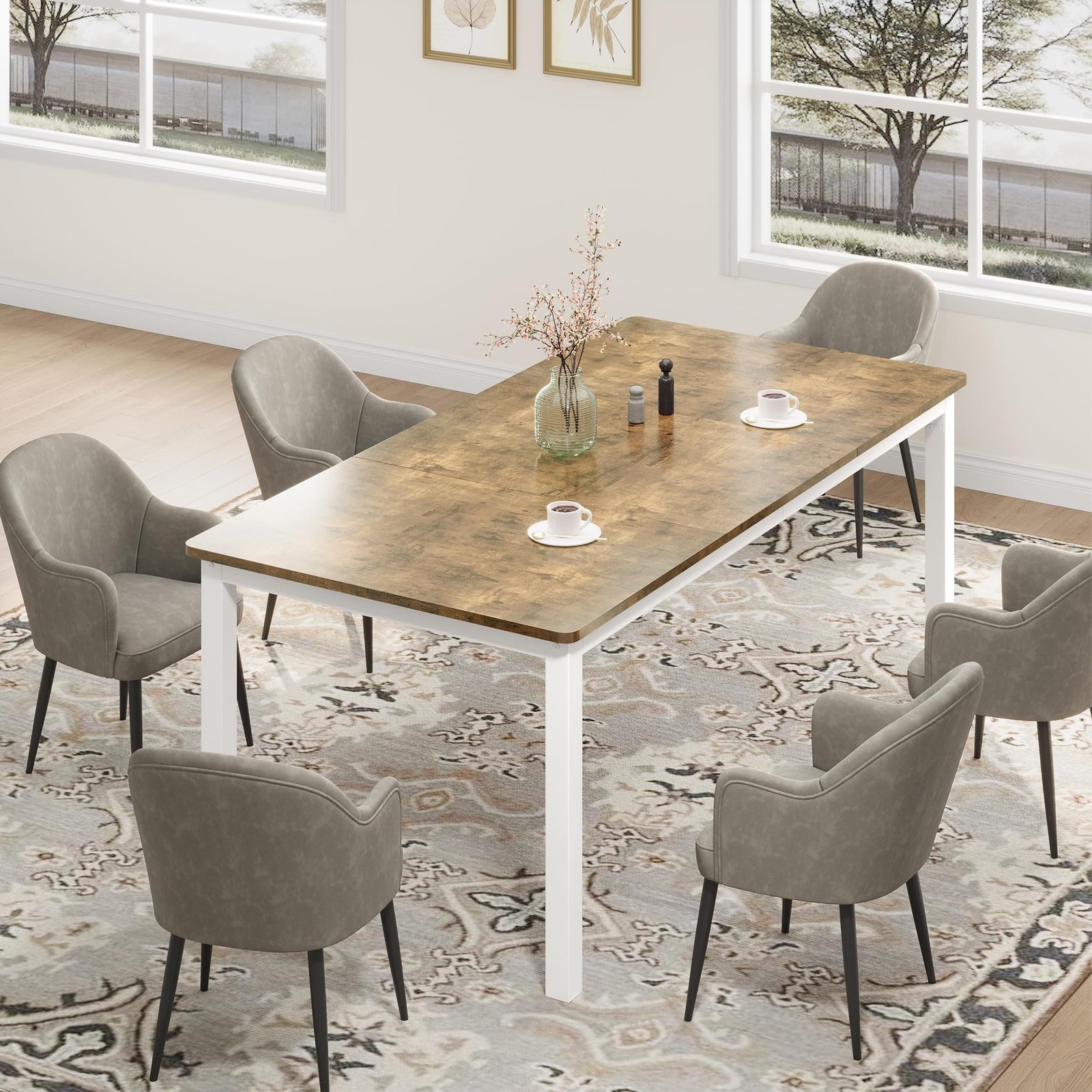 71 Inch Industrial Dining Table, Large Rectangle Kitchen Table with Metal Legs, Round Corners, Wooden Conference Tables Writing Desk for Dining Room, Living Room, Retro Brown - Image 27