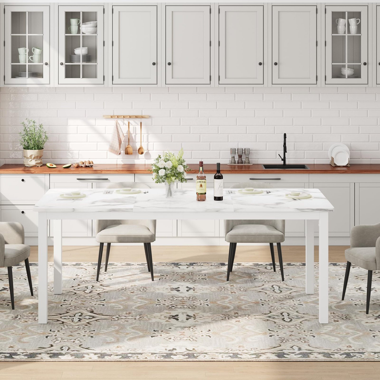 71 Inch Industrial Dining Table, Large Rectangle Kitchen Table with Metal Legs, Round Corners, Wooden Conference Tables Writing Desk for Dining Room, Living Room, Retro Brown - Image 19