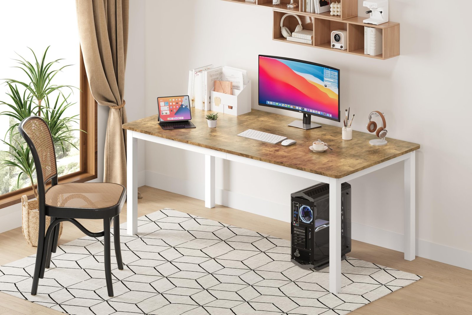 71 Inch Industrial Dining Table, Large Rectangle Kitchen Table with Metal Legs, Round Corners, Wooden Conference Tables Writing Desk for Dining Room, Living Room, Retro Brown - Image 28