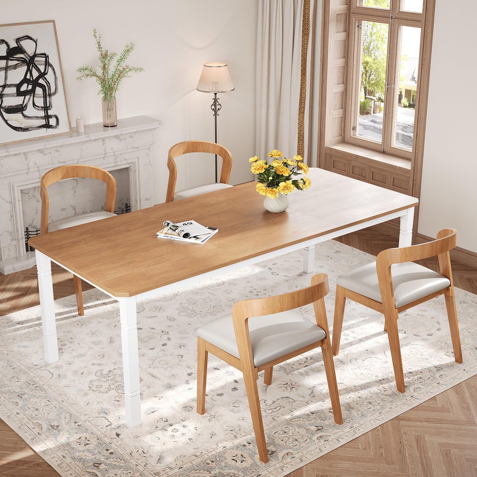 71 Inch Industrial Dining Table, Large Rectangle Kitchen Table with Metal Legs, Round Corners, Wooden Conference Tables Writing Desk for Dining Room, Living Room, Retro Brown - Image 75