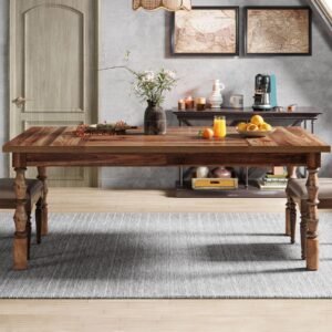 62” Wood Dining Table for 4-6 People, Farmhouse Large Rectangle Kitchen Table, Modern Dinner Table Kitchen & Dining Room Furniture with Carved Turned Legs