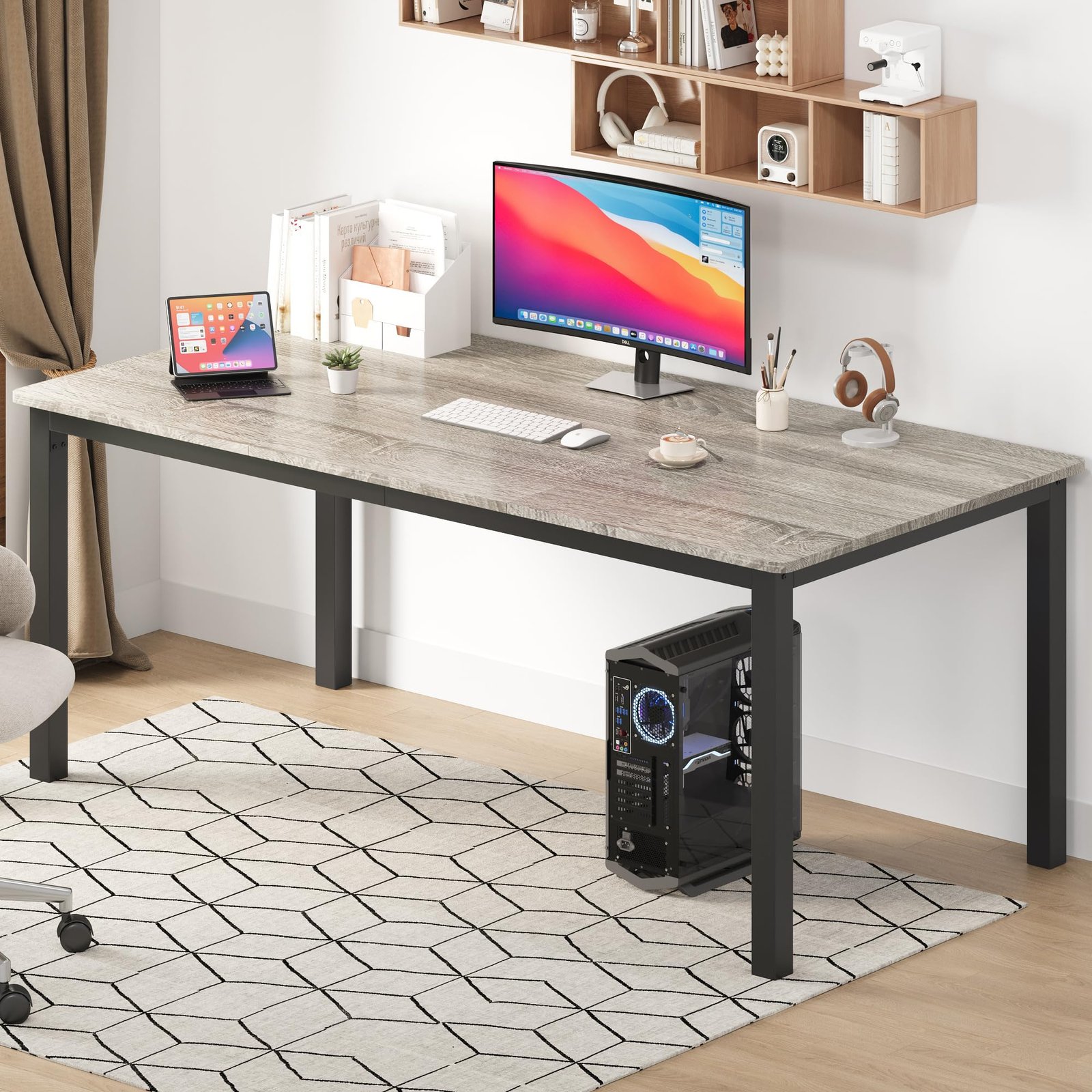 71 Inch Industrial Dining Table, Large Rectangle Kitchen Table with Metal Legs, Round Corners, Wooden Conference Tables Writing Desk for Dining Room, Living Room, Retro Brown - Image 15