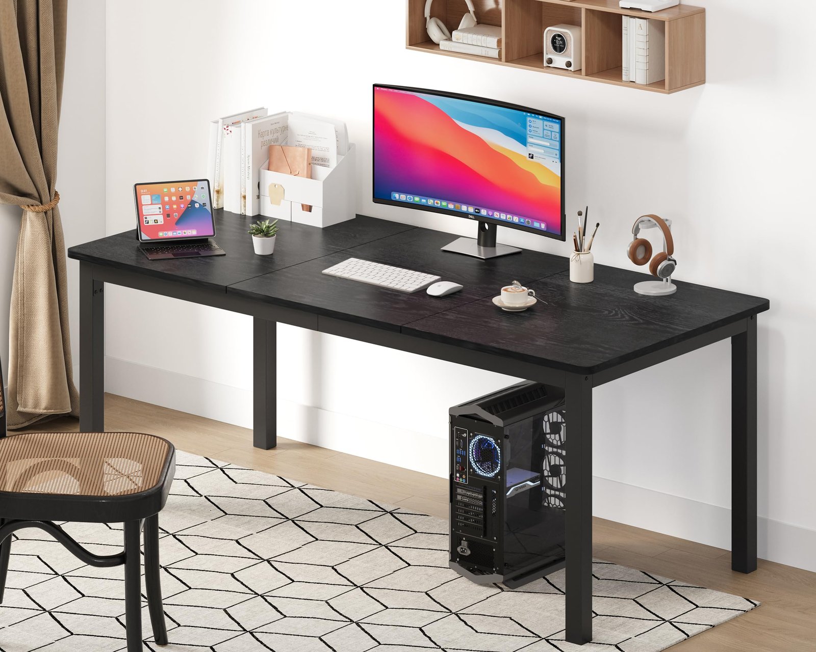 71 Inch Industrial Dining Table, Large Rectangle Kitchen Table with Metal Legs, Round Corners, Wooden Conference Tables Writing Desk for Dining Room, Living Room, Retro Brown - Image 65