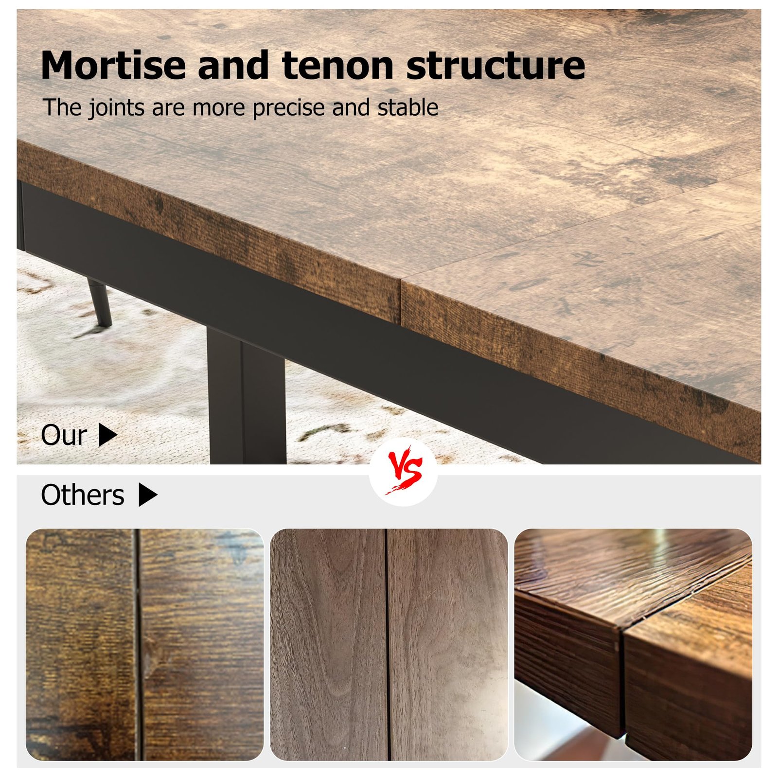 71 Inch Industrial Dining Table, Large Rectangle Kitchen Table with Metal Legs, Round Corners, Wooden Conference Tables Writing Desk for Dining Room, Living Room, Retro Brown - Image 36