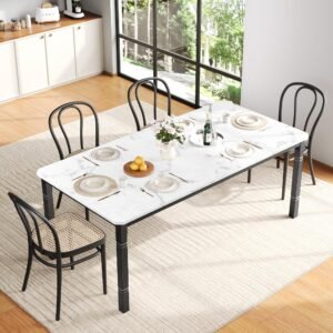 71 Inch Industrial Dining Table, Large Rectangle Kitchen Table with Metal Legs, Round Corners, Wooden Conference Tables Writing Desk for Dining Room, Living Room, Retro Brown