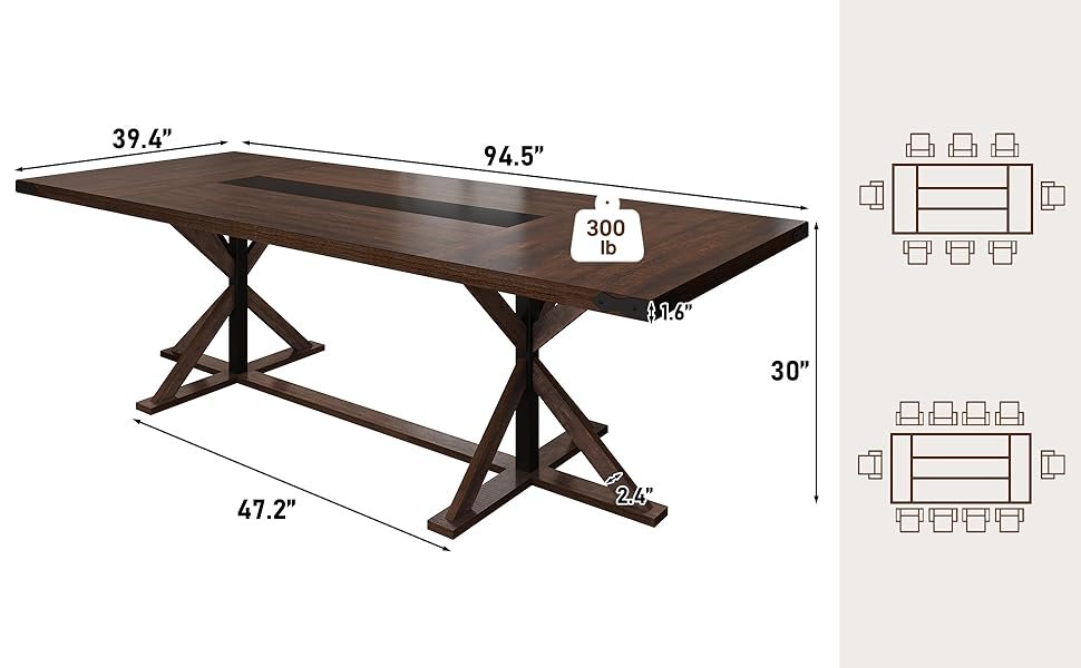 94 Inch Dining Table for 10 People, Rectangular Kitchen Farmhouse Table 