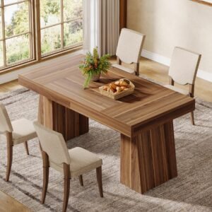 55-Inch Dining Table for 4-6, Rectangular Dining Room Table with Sturdy Legs, Wood Kitchen Dinner Table, Mid-Century Modern Dining Table for Dining Room, Kitchen, Home, Yellow