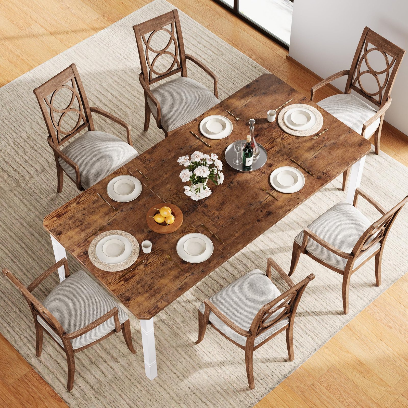 71 Inch Industrial Dining Table, Large Rectangle Kitchen Table with Metal Legs, Round Corners, Wooden Conference Tables Writing Desk for Dining Room, Living Room, Retro Brown - Image 49