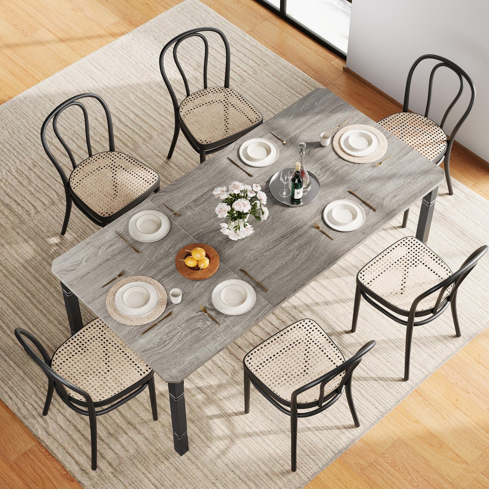 71 Inch Industrial Dining Table, Large Rectangle Kitchen Table with Metal Legs, Round Corners, Wooden Conference Tables Writing Desk for Dining Room, Living Room, Retro Brown - Image 56