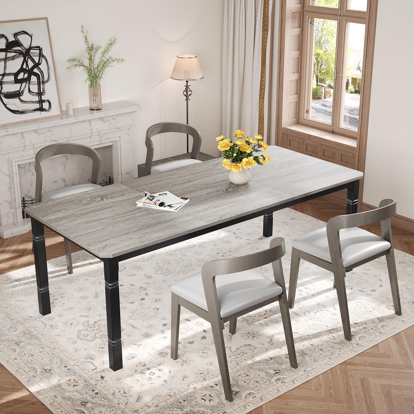 71 Inch Industrial Dining Table, Large Rectangle Kitchen Table with Metal Legs, Round Corners, Wooden Conference Tables Writing Desk for Dining Room, Living Room, Retro Brown - Image 60