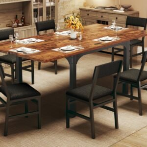 Dining Table Set for 4, Extendable Kitchen Table Cushion Chairs Set of 4, Rectangle Dining Table with Metal Frame & MDF Board, Folding for Small Apartment Saving Space, Black