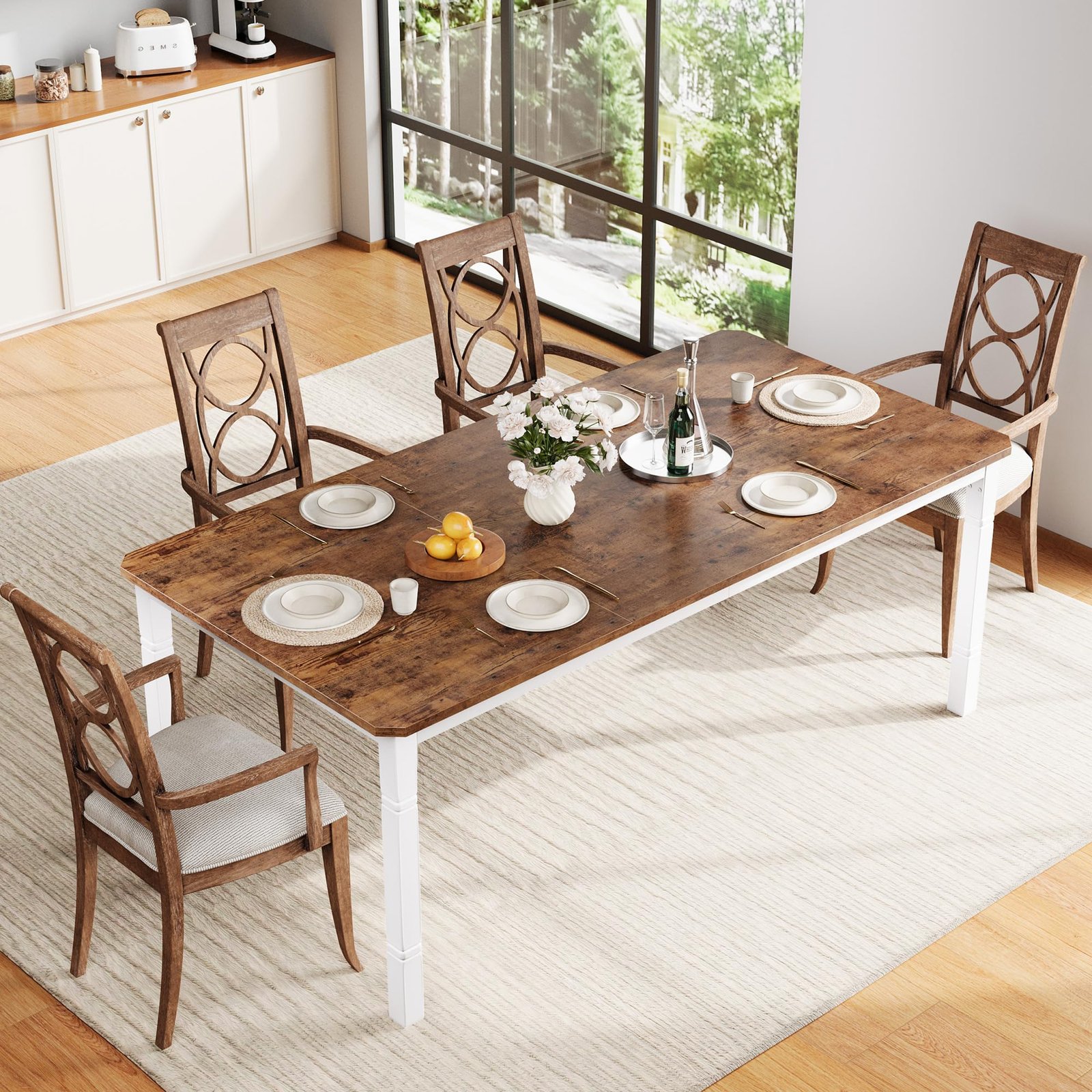 71 Inch Industrial Dining Table, Large Rectangle Kitchen Table with Metal Legs, Round Corners, Wooden Conference Tables Writing Desk for Dining Room, Living Room, Retro Brown - Image 47