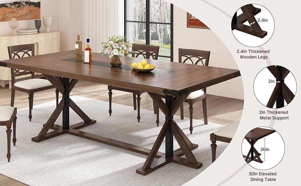 78 Inch Dining Table for 8 People, Rectangular Kitchen Farmhouse Table 