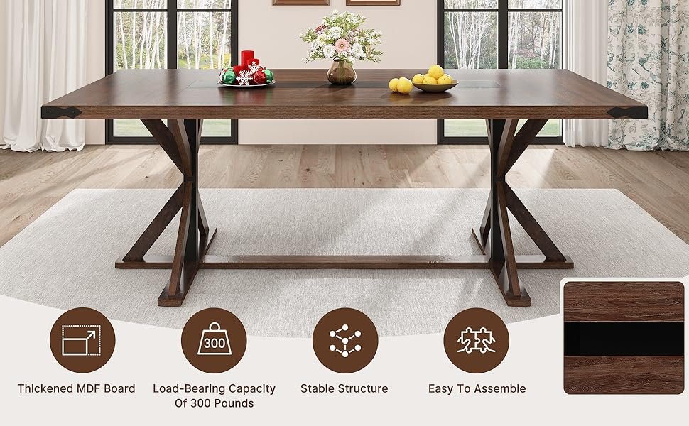 78 Inch Dining Table for 8 People, Rectangular Kitchen Farmhouse Table 